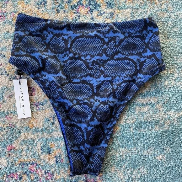 NWT Vitamin A EcoLux Barcelona High Waist Bikini Bottom Blue Snakeskin Printed - Picture 7 of 7